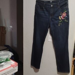 St. John's Bay Dark Blue Cropped Jeans with Floral Embroidery